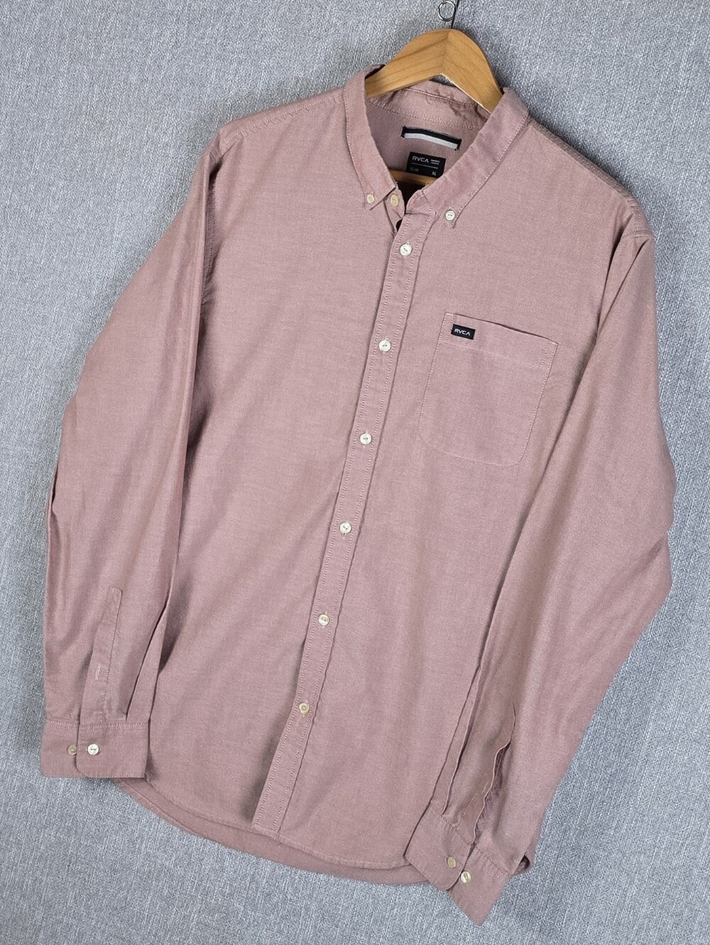 RVCA Slim Fit Maroon Button Down Shirt Mens Sz XL